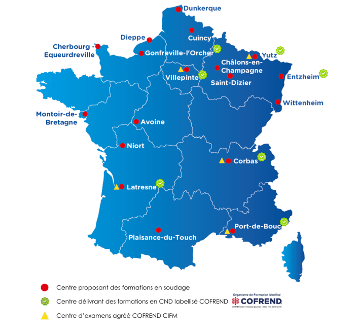 carte des 18 centres de formation 