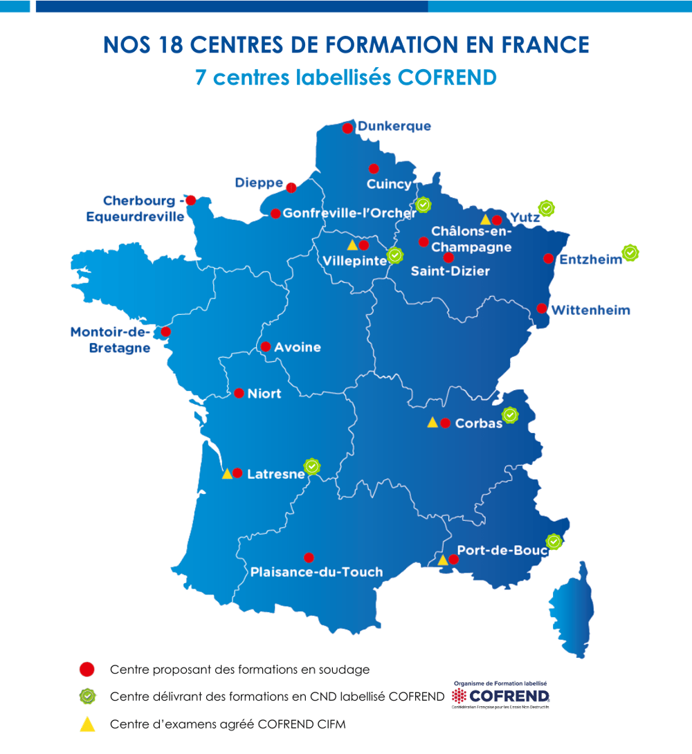 carte des 18 centres de formation avec les 7 labellisés COFREND_annule et remplace